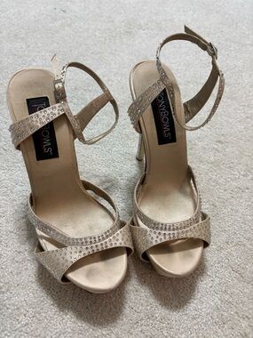 Tony Bowls Leslie Champagne Crystal Embellished Ankle-Strap Heels pageant heel